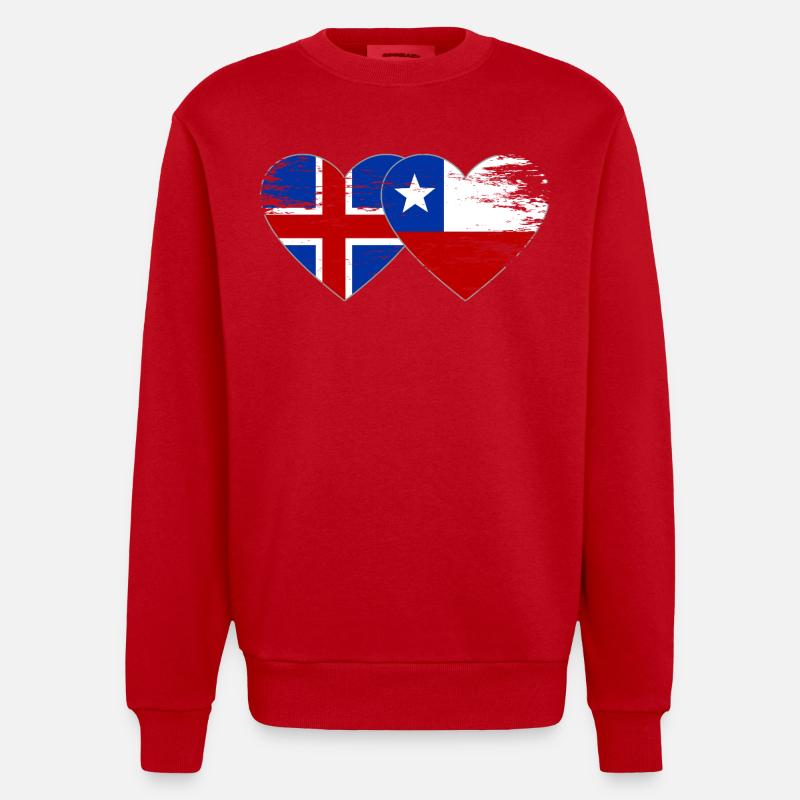 Islande Chili drapeau coeur utilisé - Sweat bio épais oversize fabriqué en UE - rouge