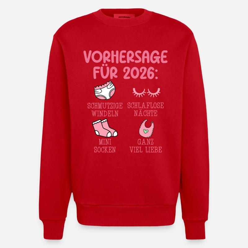 Werdende Mutter 2026 VORHERSAGE Lustiges - Heavyweight Oversized Organic Crew Neck Made in EU - Rot