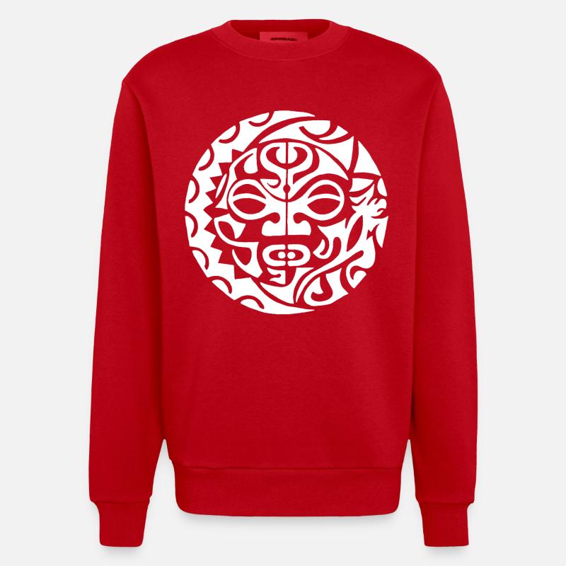 Polynesischer Schädel (weiß) - Heavyweight Oversized Organic Crew Neck Made in EU - Rot