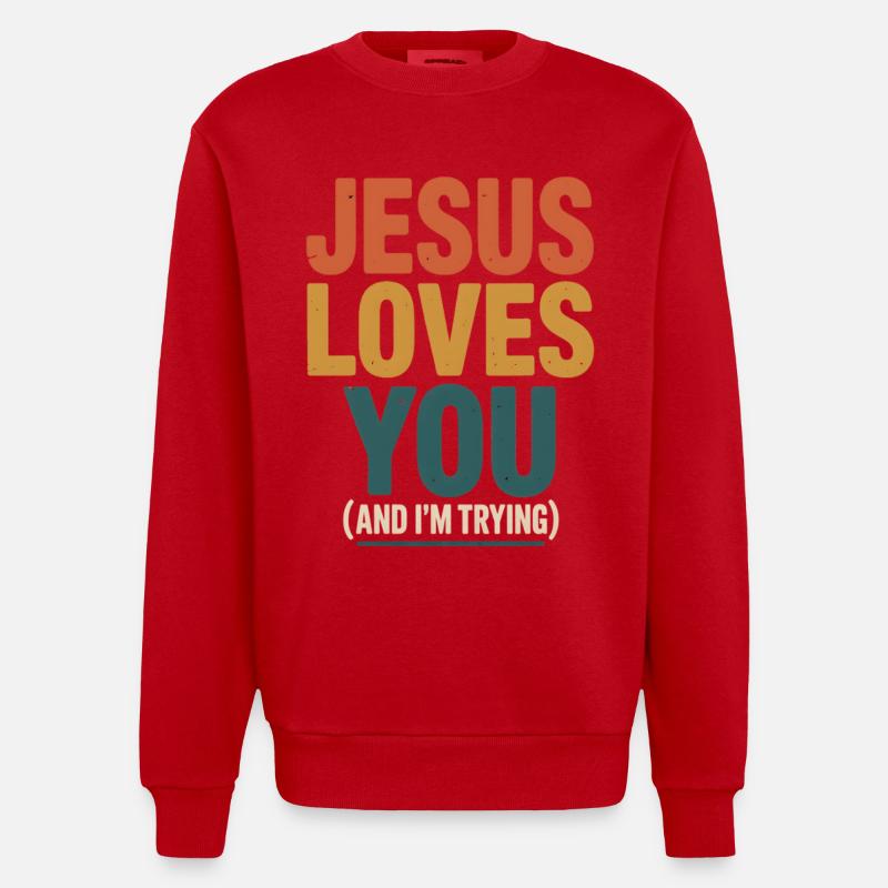 Jesus liebt dich (ich versuche) - Heavyweight Oversized Organic Crew Neck Made in EU - Rot