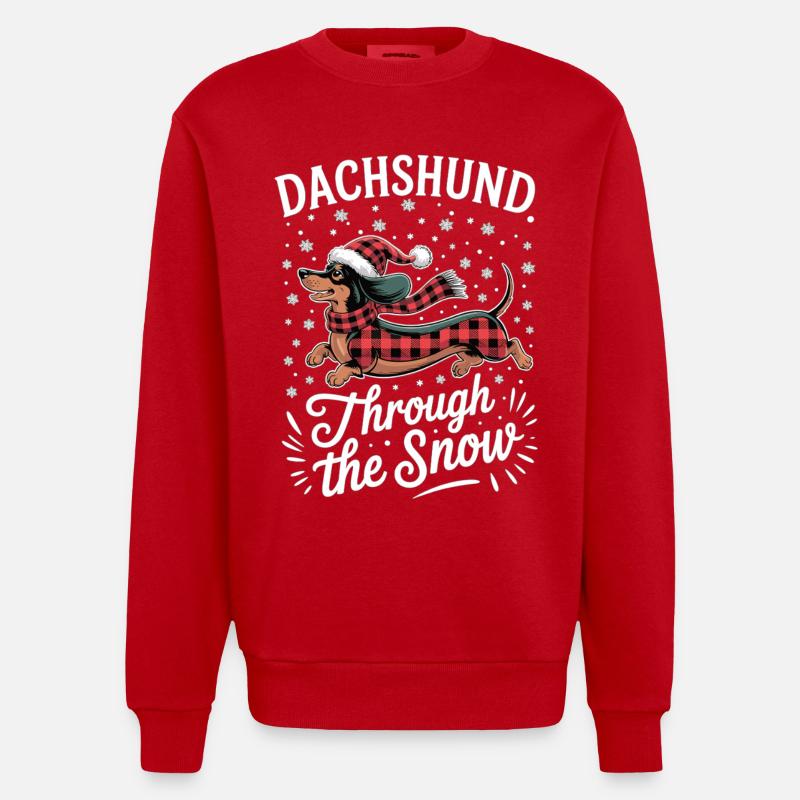 Noël avec chemise teckel - Sweat bio épais oversize fabriqué en UE - rouge