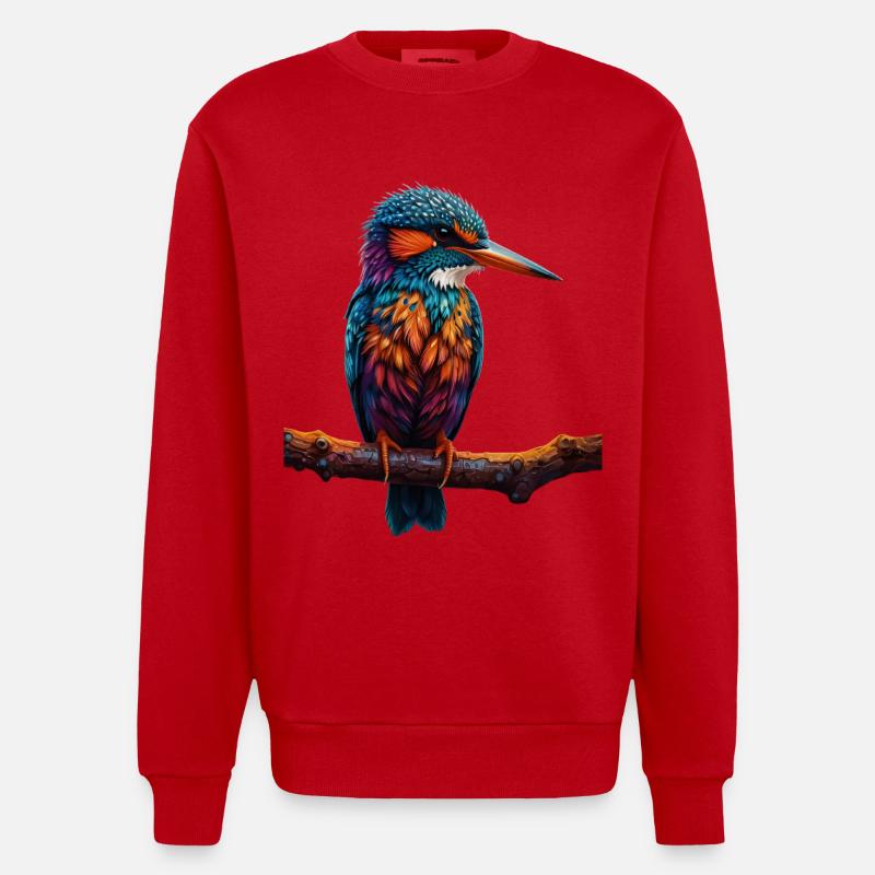 Bunter Eisvogel auf Ast - Heavyweight Oversized Organic Crew Neck Made in EU - Rot