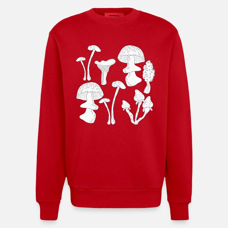 Cueillette de champignons en automne - Sweat bio épais oversize fabriqué en UE - rouge