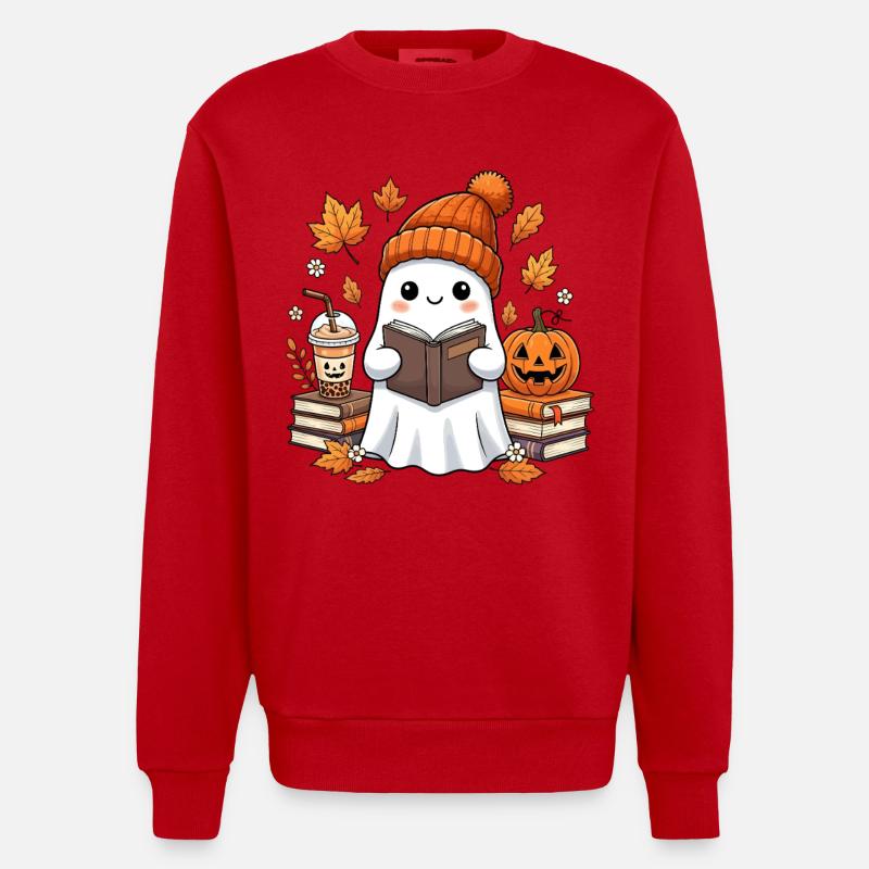 Fantôme de récolte d’automne avec citrouille - Sweat bio épais oversize fabriqué en UE - rouge