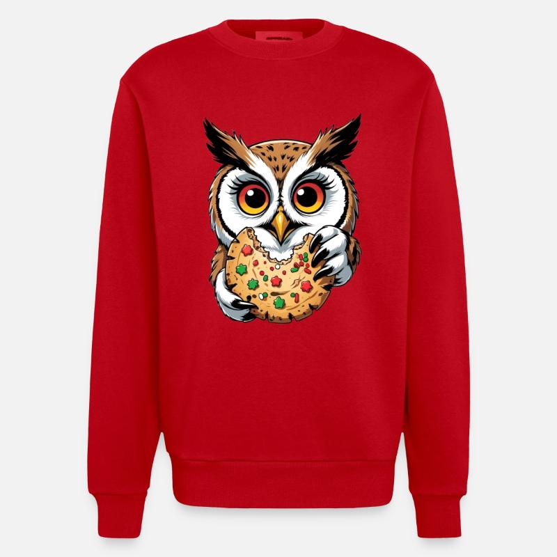 Eule mit grossem Keks Illustration - Heavyweight Oversized Organic Crew Neck Made in EU - Rot