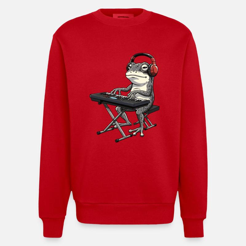 Frosch mit Keyboard und Kopfhörern - Heavyweight Oversized Organic Crew Neck Made in EU - Rot
