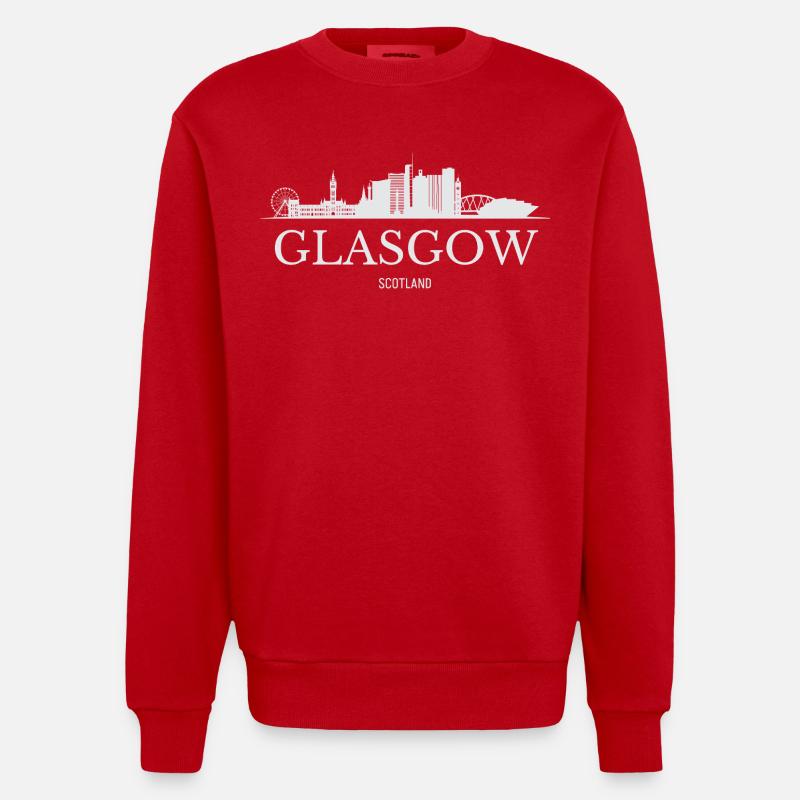 Glasgow Skyline, Glasgow, Écosse - Sweat bio épais oversize fabriqué en UE - rouge
