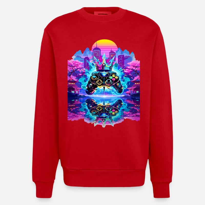 Gaming King Controller mit Spiegelung - Heavyweight Oversized Organic Crew Neck Made in EU - Rot