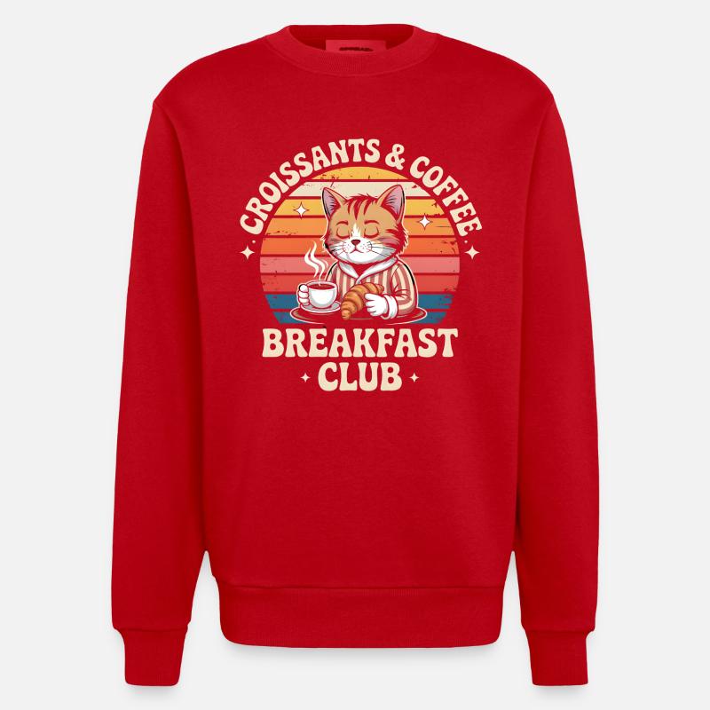 Chat Brunch Retro Café - Sweat bio épais oversize fabriqué en UE - rouge