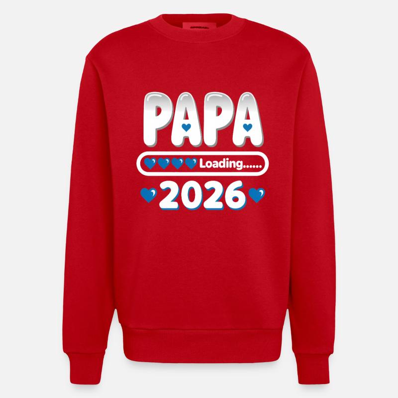 2026 Papa Loading – werdender Vater Geschenk - Heavyweight Oversized Organic Crew Neck Made in EU - Rot