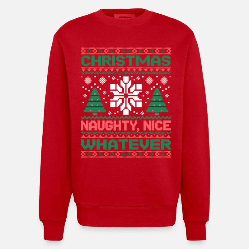 Weihnachts Pixel Sweat Naughty Nice Whatever - Heavyweight Oversized Organic Crew Neck Made in EU - Rot