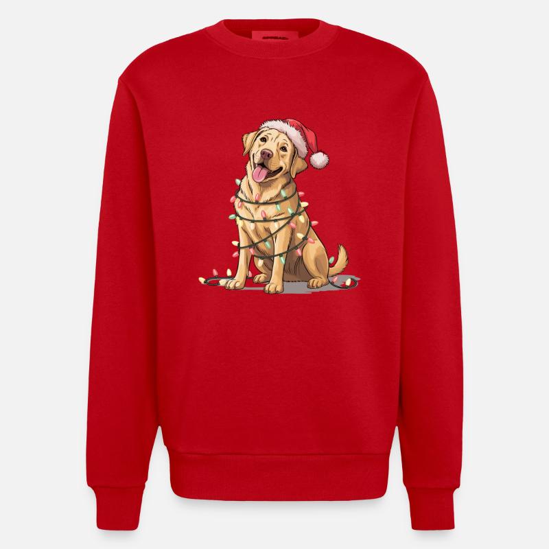Festlicher Hund mit Lichterkette - Heavyweight Oversized Organic Crew Neck Made in EU - Rot