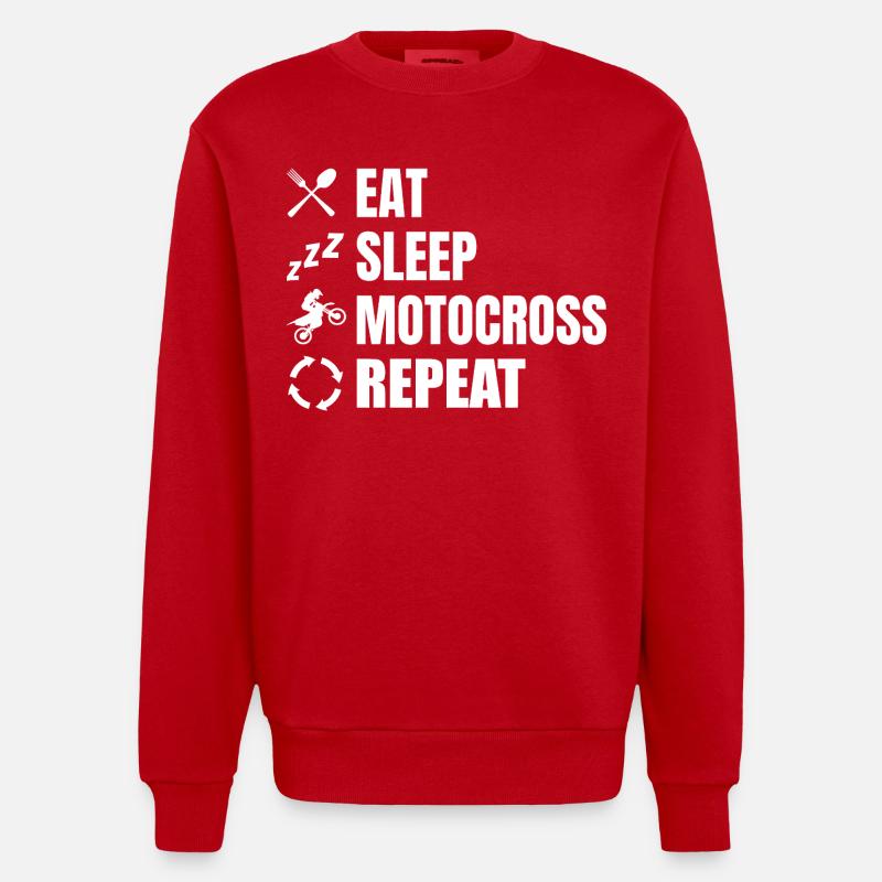 Manger, dormir, motocross, répéter - Sweat bio épais oversize fabriqué en UE - rouge