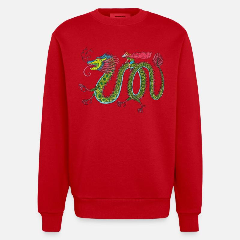 Dragon avec cavalier de lecture - Sweat bio épais oversize fabriqué en UE - rouge