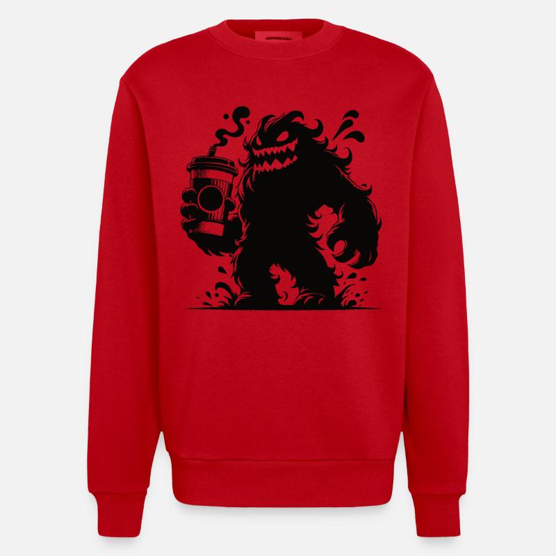 Lustiges Kaffeemonster Comic Design - Heavyweight Oversized Organic Crew Neck Made in EU - Rot