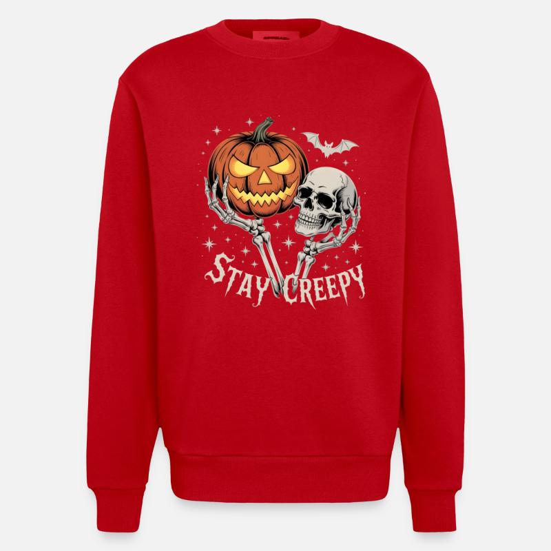 Restez effrayant, restez effrayant Thème d’Halloween - Sweat bio épais oversize fabriqué en UE - rouge