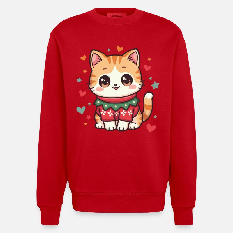 Chat de Noël - Sweat bio épais oversize fabriqué en UE - rouge