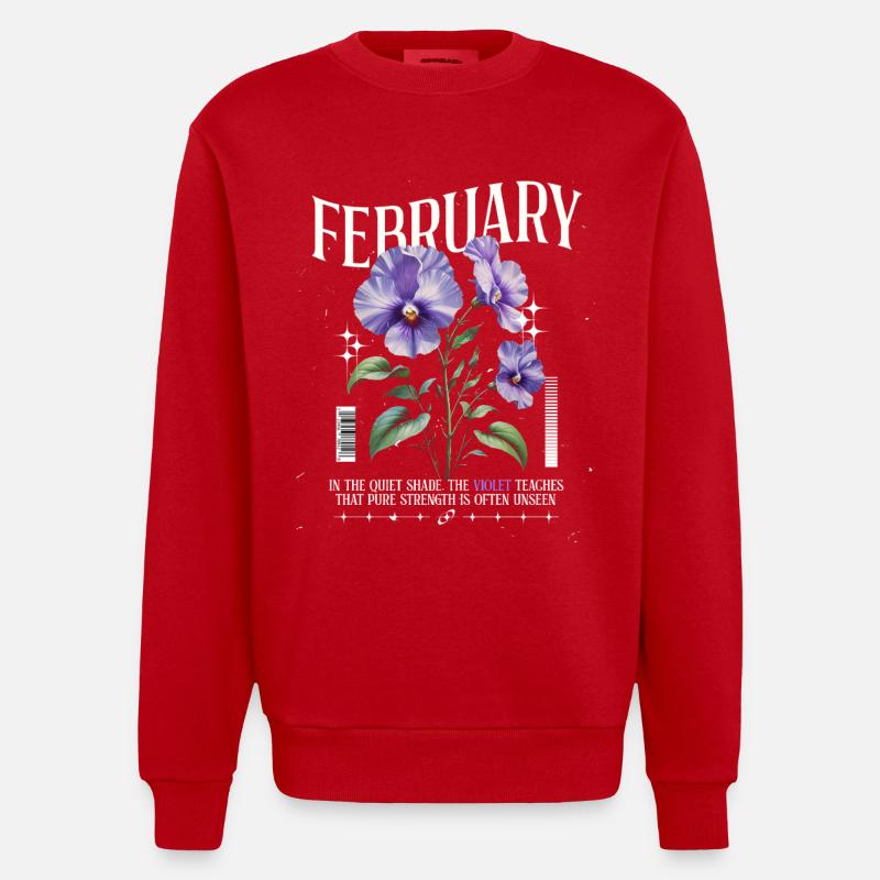Février Violette Naissance Fleur - Sweat bio épais oversize fabriqué en UE - rouge