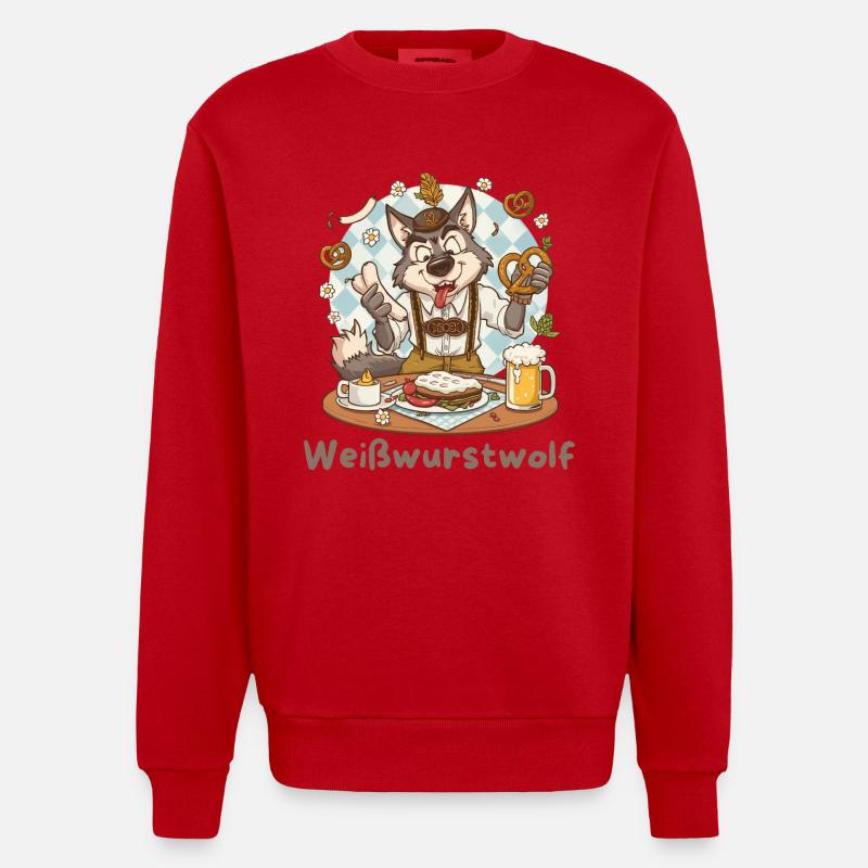 Weißwurstwolf Kochheld Bavarian - Heavyweight Oversized Organic Crew Neck Made in EU - Rot