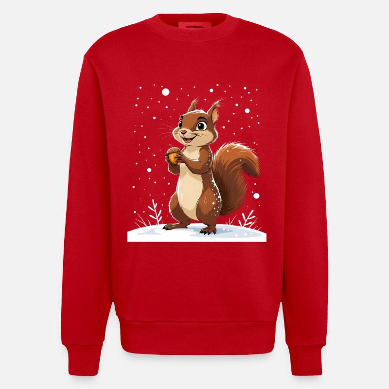 Winterliches Eichhörnchen mit Eichel - Heavyweight Oversized Organic Crew Neck Made in EU - Rot