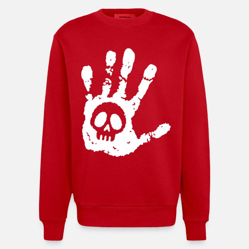Crâne et empreinte blanche - Sweat bio épais oversize fabriqué en UE - rouge