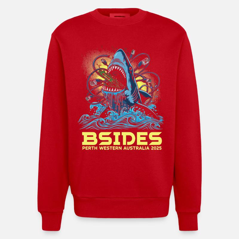 Shark Beat BSIDES Perth 2025 - Heavyweight Oversized Organic Crew Neck Made in EU - red