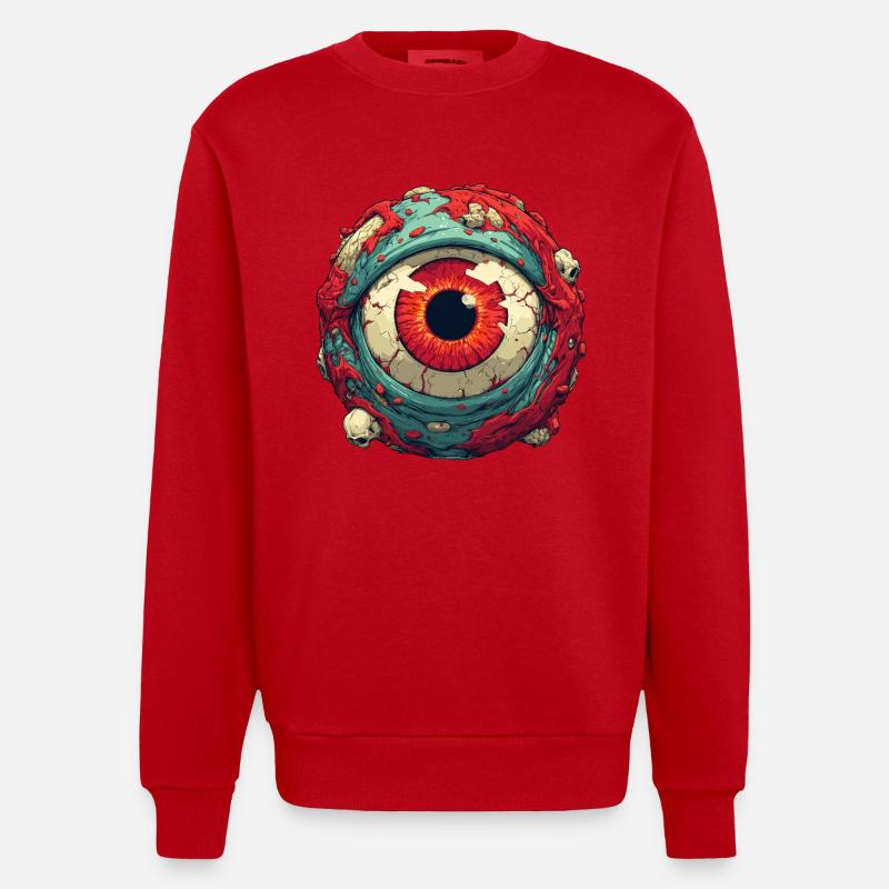 Orbe d’œil cramoisi avec crânes - Sweat bio épais oversize fabriqué en UE - rouge
