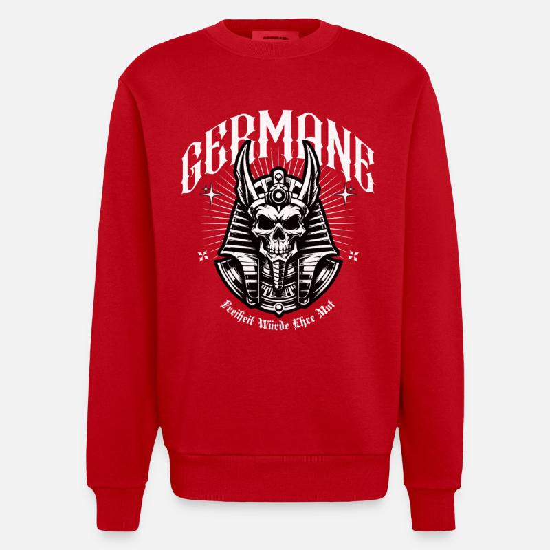 Crowns Skull Warrior Germanic - Heavyweight Oversized Organic Crew Neck Made in EU - red