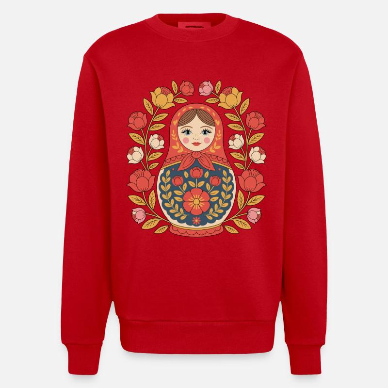 Conception de couronne de fleurs matriochka - Sweat bio épais oversize fabriqué en UE - rouge