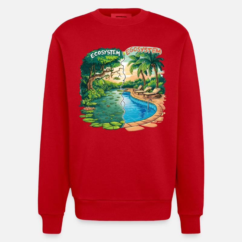 Ecosystem vs Egosystem Eco-Friendly Message - Heavyweight Oversized Organic Crew Neck Made in EU - red