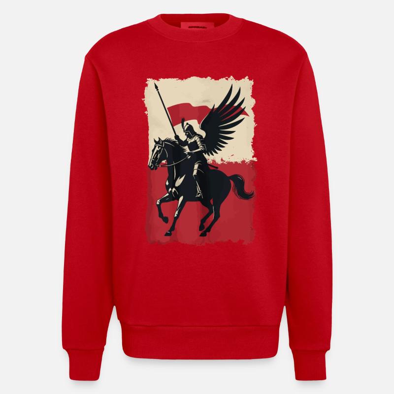 Polnischer Husar mit Flaggendesign - Heavyweight Oversized Organic Crew Neck Made in EU - Rot