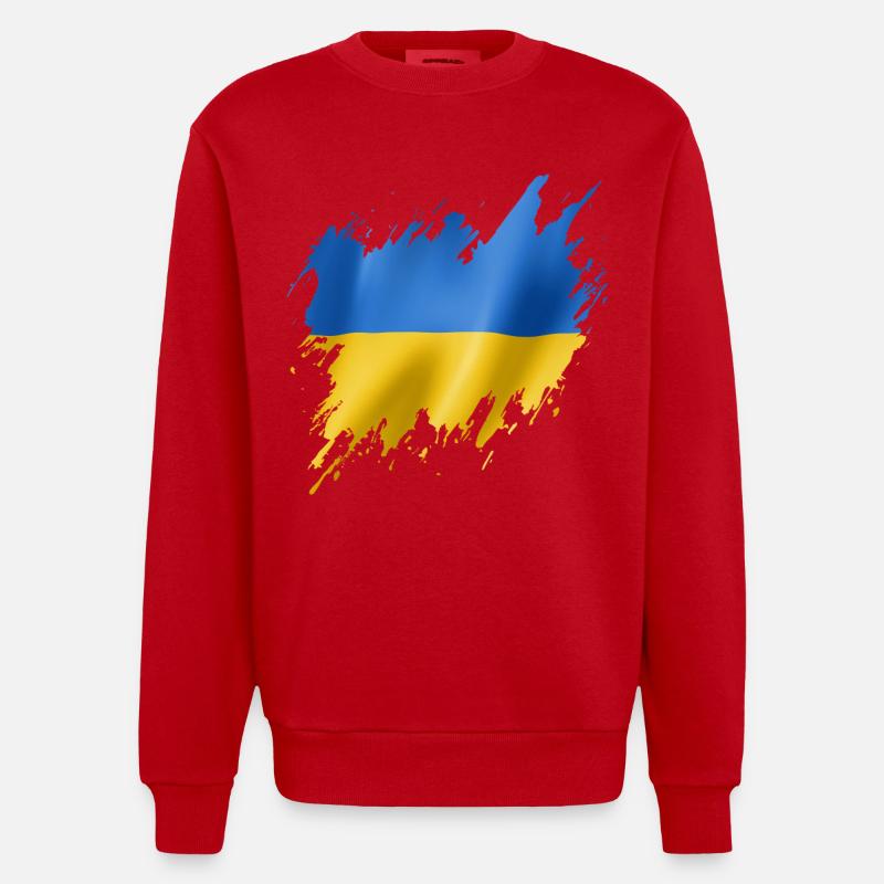 Drapeau de l’Ukraine, style déchiré - Sweat bio épais oversize fabriqué en UE - rouge