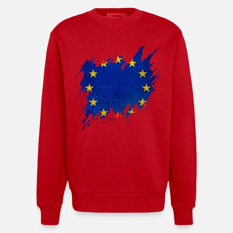 Drapeau de l’Europe, style déchiré - Sweat bio épais oversize fabriqué en UE - rouge