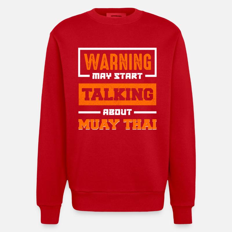 Warnung: Muay Thai Gespräch Beginnt - Heavyweight Oversized Organic Crew Neck Made in EU - Rot