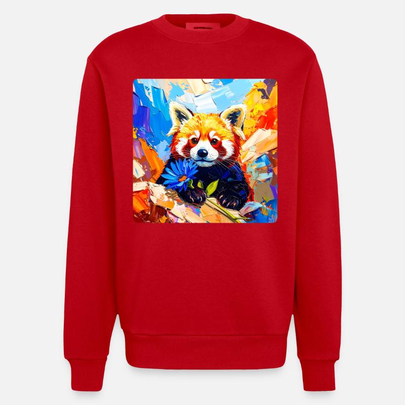 Roter-Panda-Blaue Blume - Heavyweight Oversized Organic Crew Neck Made in EU - Rot