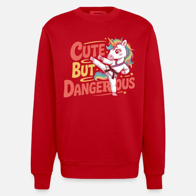 Niedlich doch gefährlich Einhorn Karate - Heavyweight Oversized Organic Crew Neck Made in EU - red