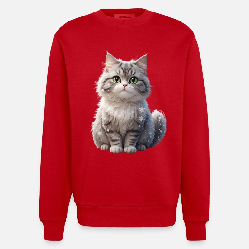 Winterfluff Katze mit Schneeflocken - Heavyweight Oversized Organic Crew Neck Made in EU - Rot