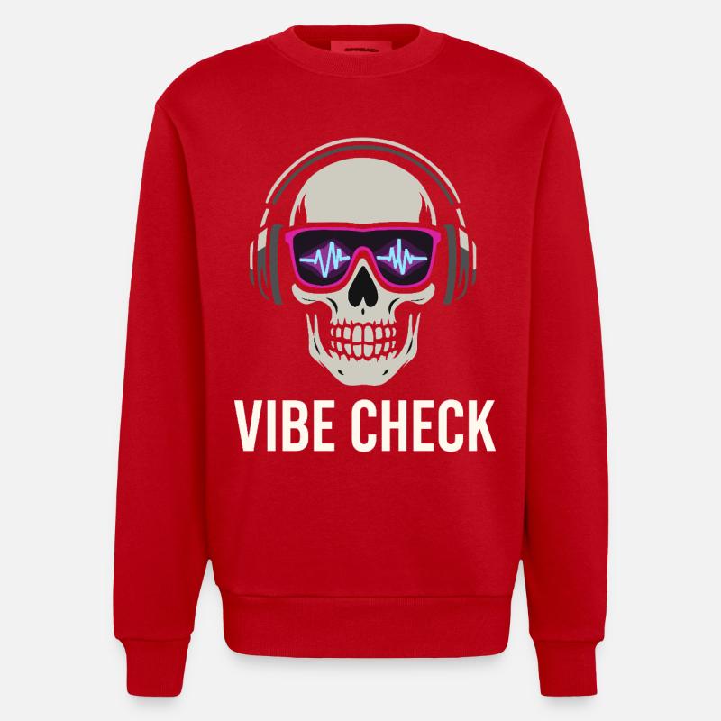 Crâne Neon Vibe Check – Skull Edition - Sweat bio épais oversize fabriqué en UE - rouge