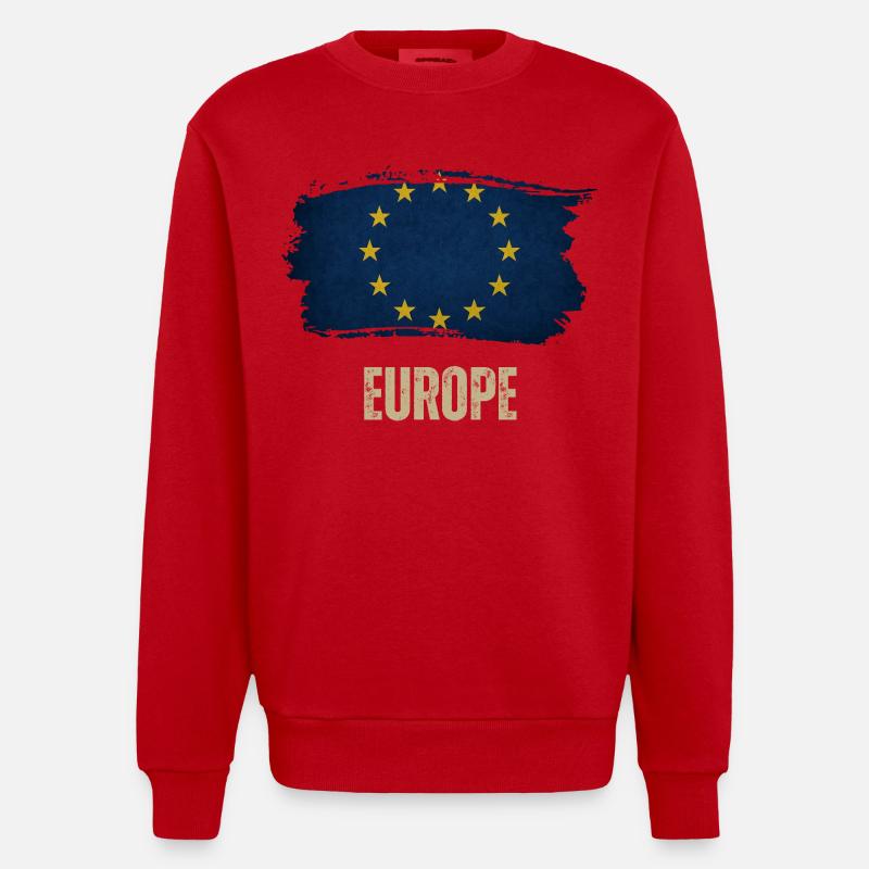 Drapeau grunge de l’Europe, j’aime l’Europe - Sweat bio épais oversize fabriqué en UE - rouge