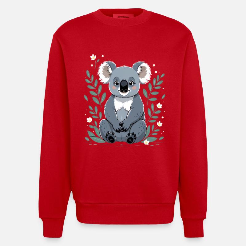 Small koala in a leaf frame - Heavyweight Oversized Organic Crew Neck Made in EU - red