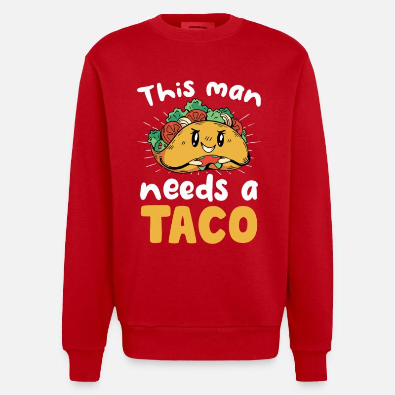 This man needs a taco - Heavyweight Oversized Organic Crew Neck Made in EU - red