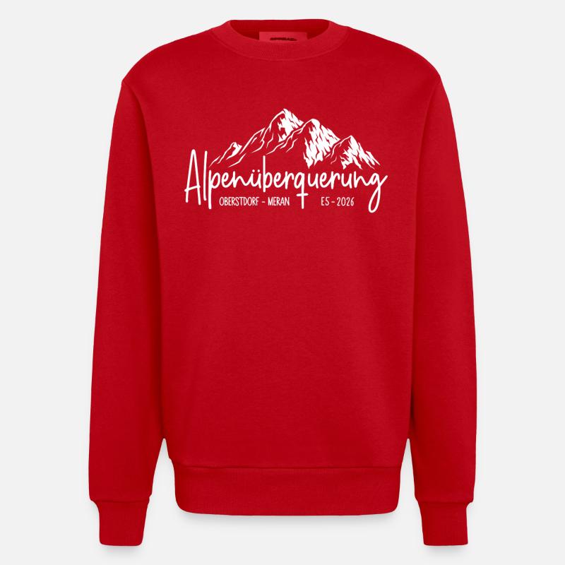 Alpenüberquerung 2026 E5 Oberstdorf Meran - Heavyweight Oversized Organic Crew Neck Made in EU - Rot