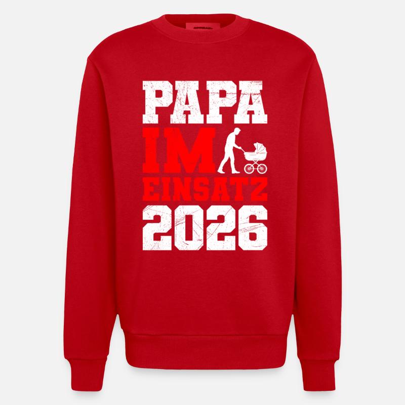 Vaterschaft PAPA IM EINSATZ 2026 LUSTIG - Heavyweight Oversized Organic Crew Neck Made in EU - Rot