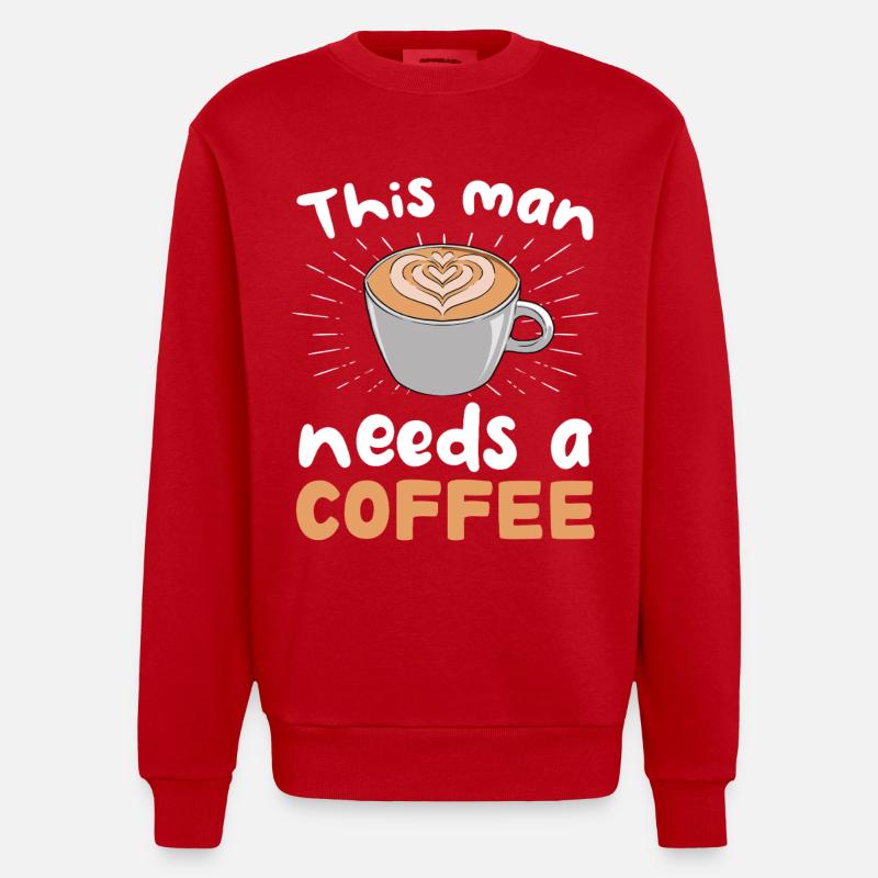 This man needs coffee - Heavyweight Oversized Organic Crew Neck Made in EU - red