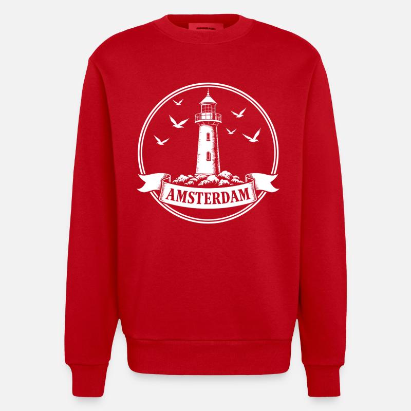 Phare d’Amsterdam Maritimes - Sweat bio épais oversize fabriqué en UE - rouge