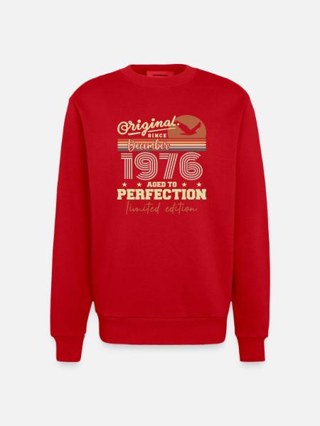 49th Birthday | Original December 1976 - Heavyweight Oversized Organic Crew Neck Made in EU - red