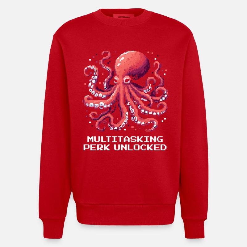 Multitasking-Fähigkeit Freigeschaltet | Oktopus - Heavyweight Oversized Organic Crew Neck Made in EU - Rot