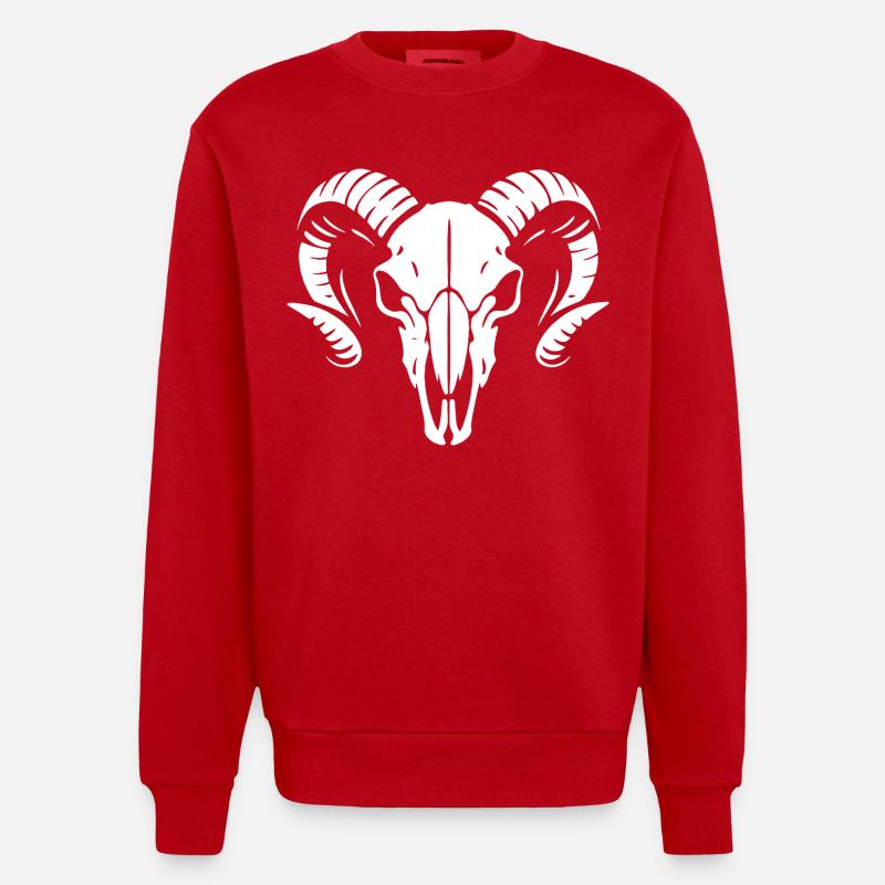 Widderkopf Schädel mit Hörnern - Rammbock - Heavyweight Oversized Organic Crew Neck Made in EU - Rot
