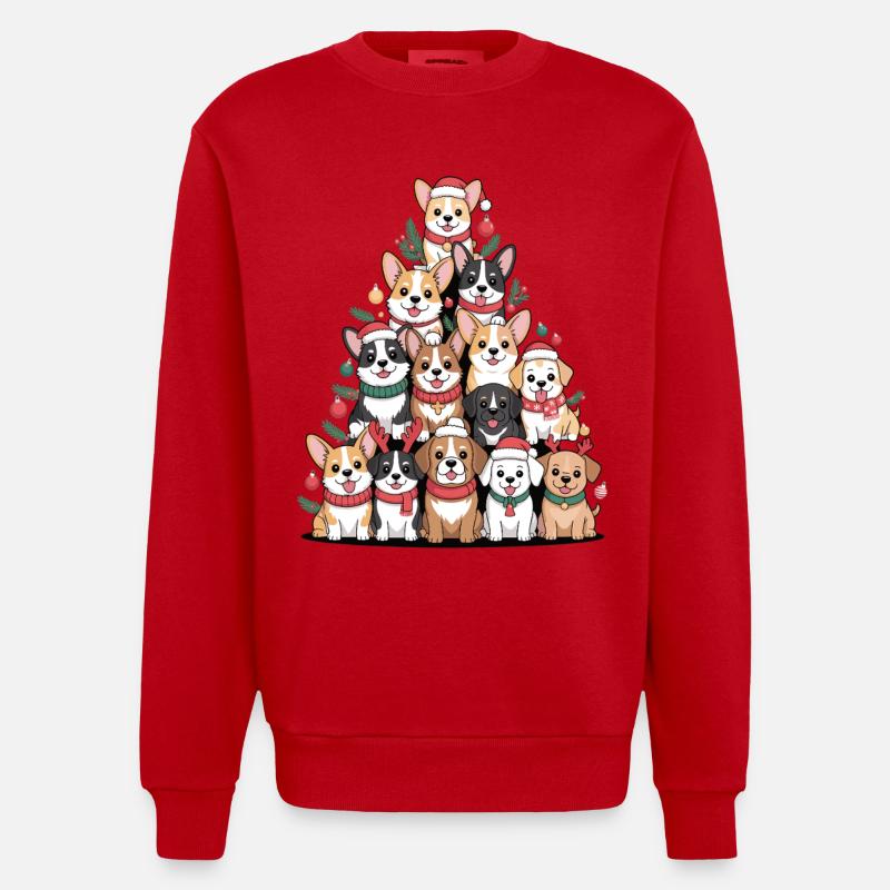 Weihnachtshunde Pyramide – Lustiger Xmas Look - Heavyweight Oversized Organic Crew Neck Made in EU - Rot