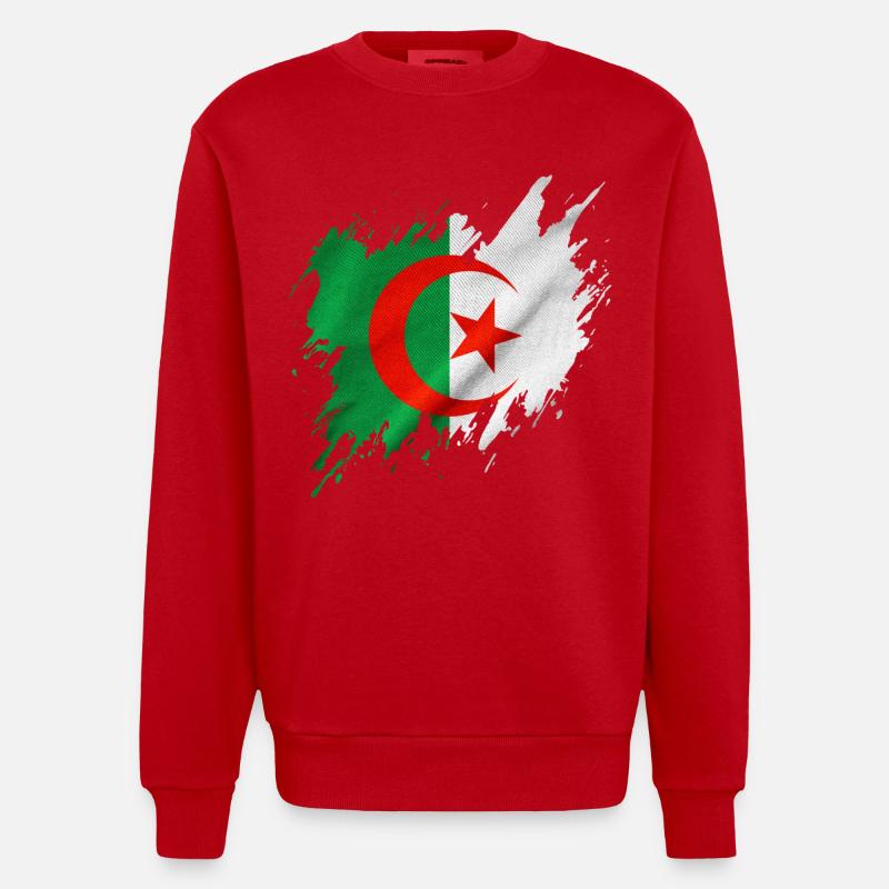 Drapeau de l’Algérie, style déchiré - Sweat bio épais oversize fabriqué en UE - rouge